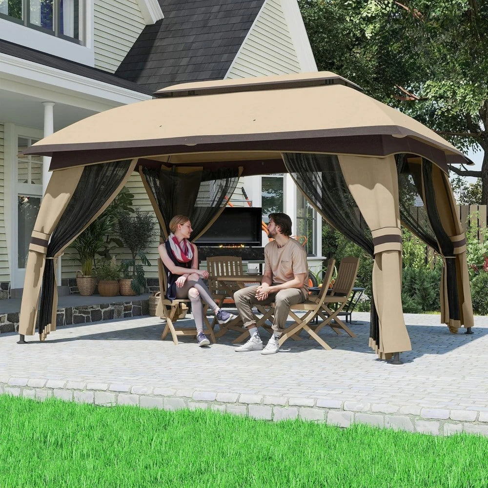 Outdoor Patio Gazebo Shelter With Netting And Vented Roof