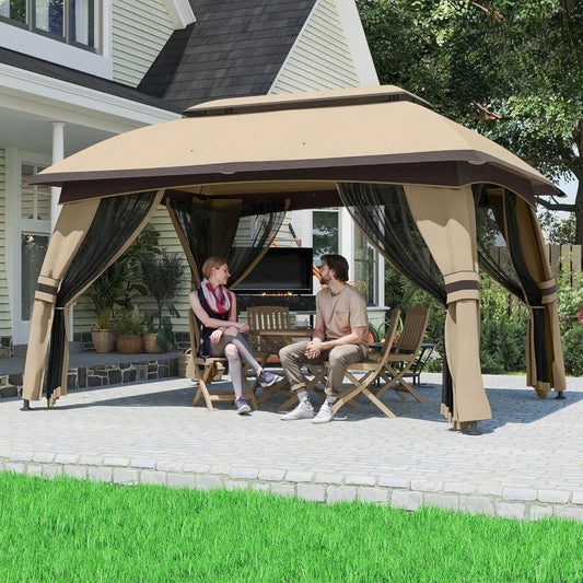 Outdoor Patio Gazebo Shelter With Netting And Vented Roof