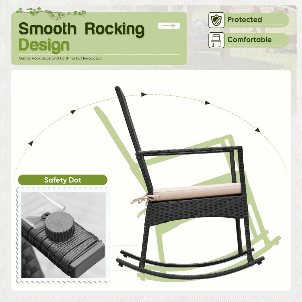 Flamaker Outdoor Rocking Chair Set Rattan Patio Chairs With Glass Table