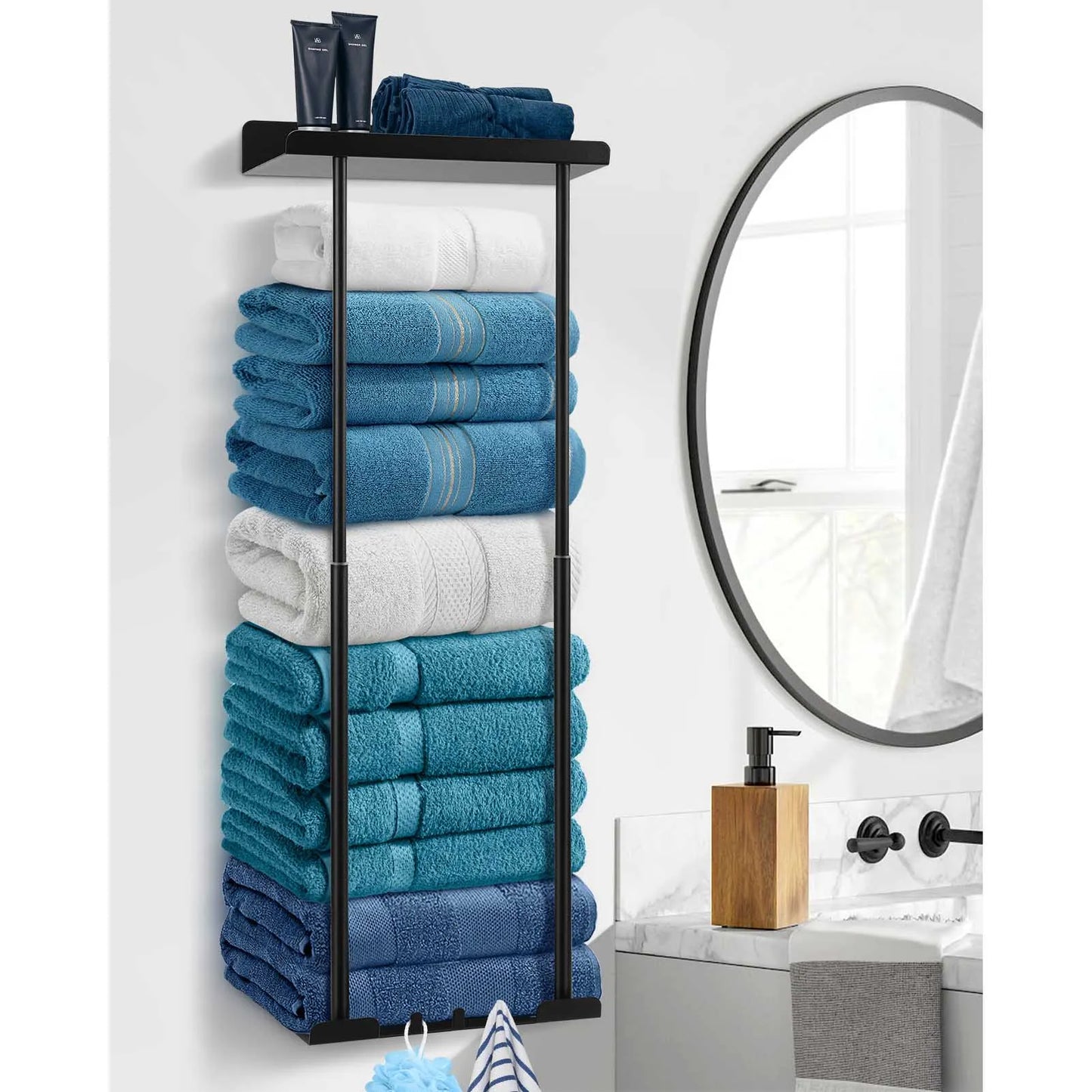 Stainless Steel Double Wall Mounted Towel Rack Bathroom Organizer