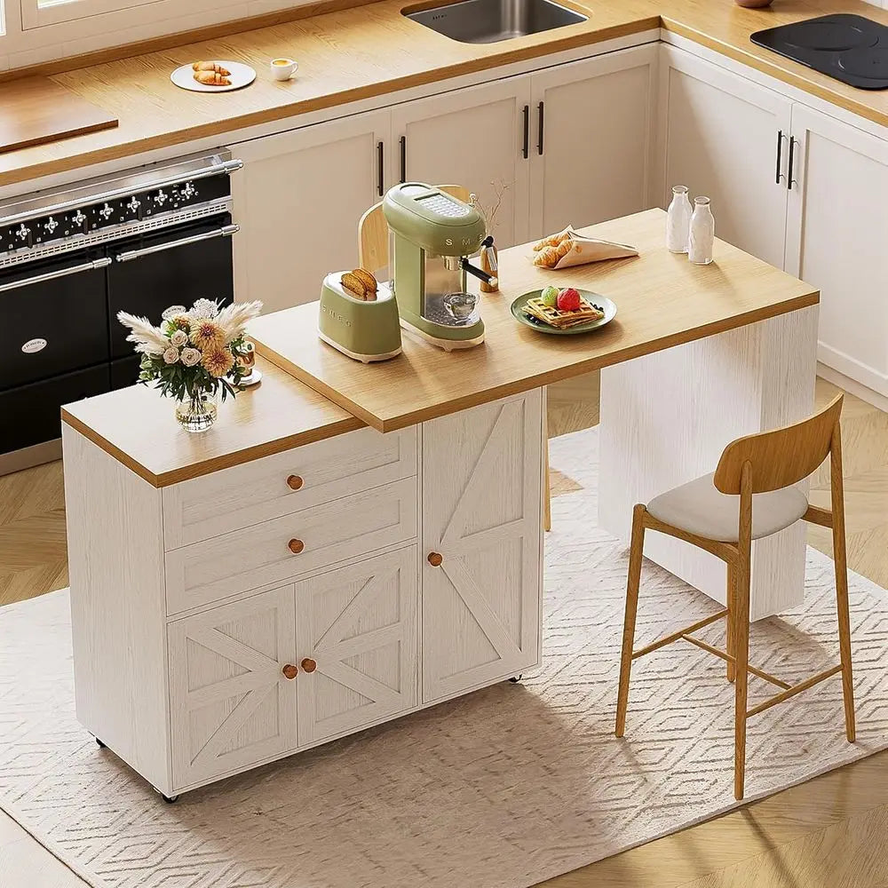 Swivel Rolling Kitchen Island Cart With Storage And Spice Rack