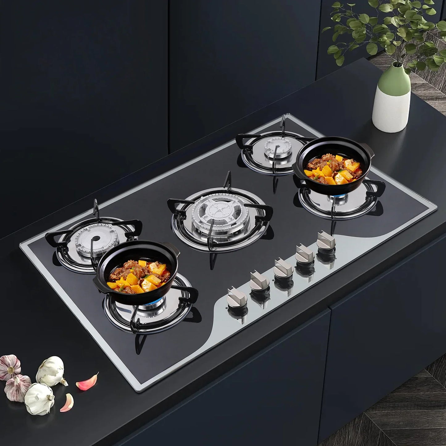 5-Burner Built-In Gas Stove Cast Iron Hob Cooktop