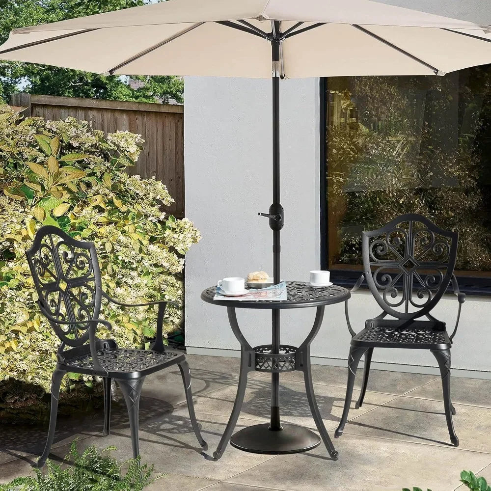Outdoor Cast Aluminum Patio Bistro Set With Umbrella Hole