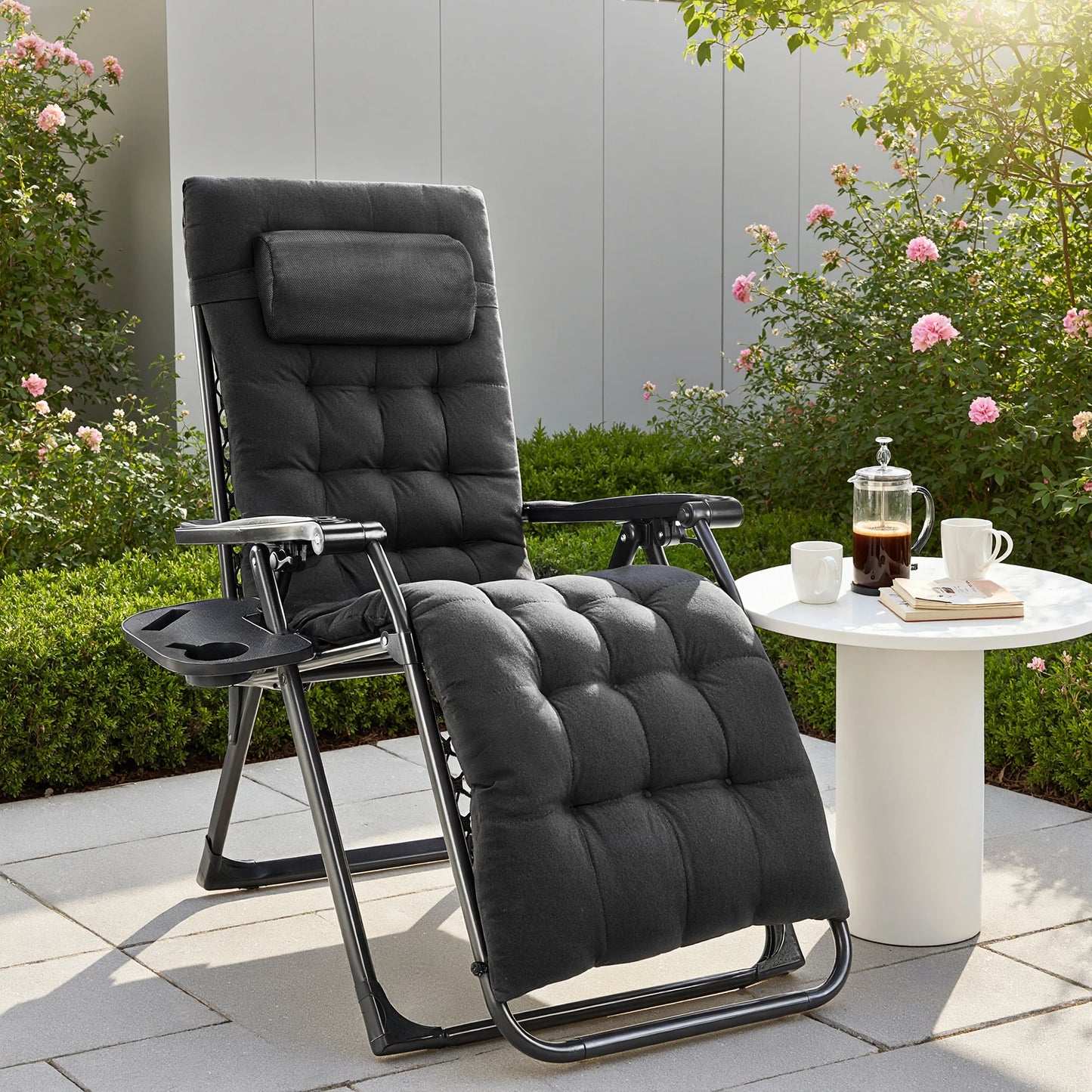 JHK Zero Gravity Recliner Patio Lounge Chair With Cup Holder Trays
