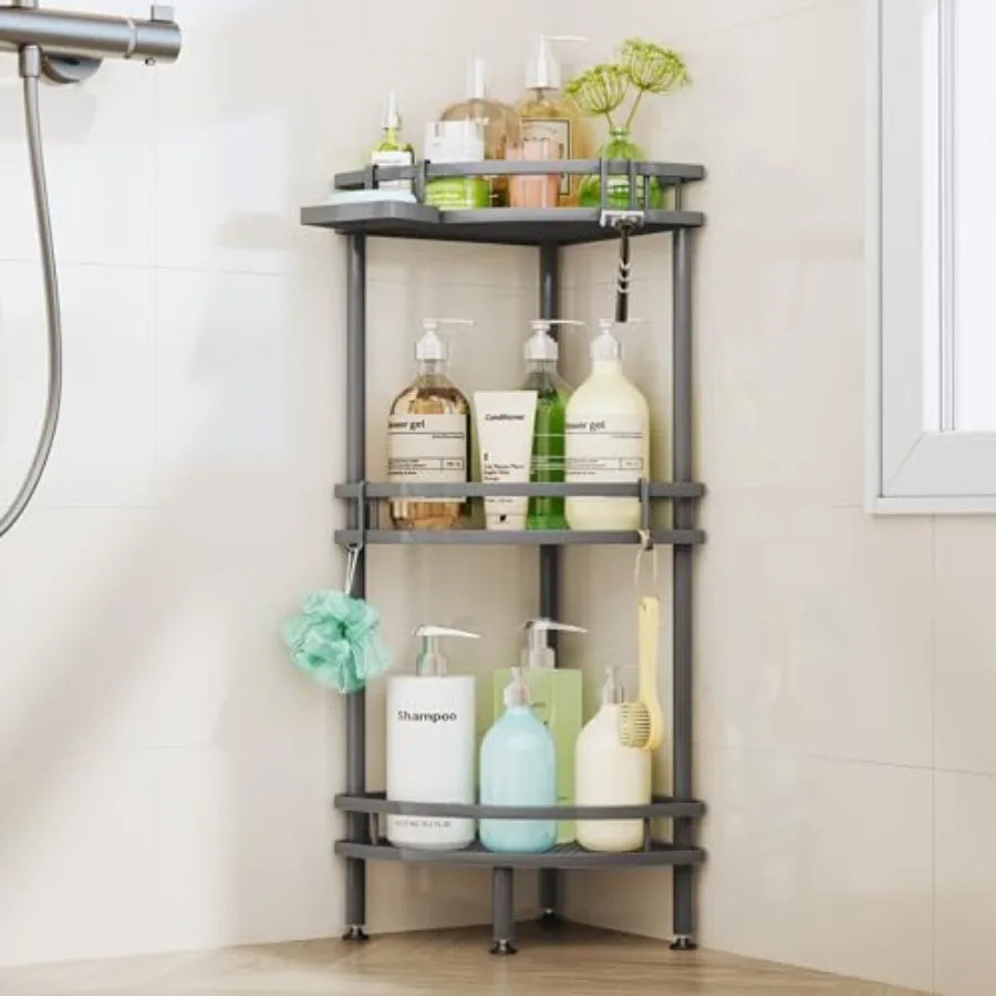 Standing Corner Shower Caddy Organizer with Soap Holder and Hooks