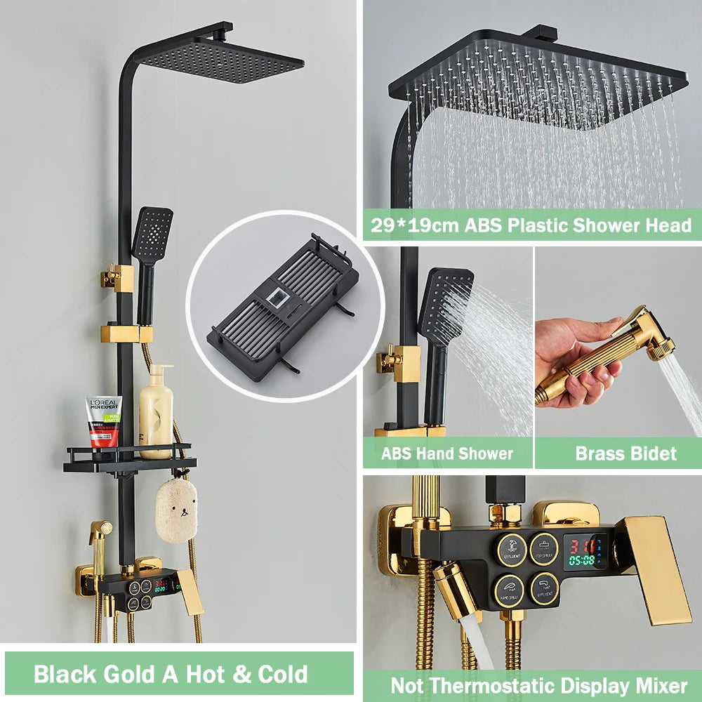 Rozin Thermostatic Shower Faucet Set Wall Mounted Digital Mixer Rainfall Bidet
