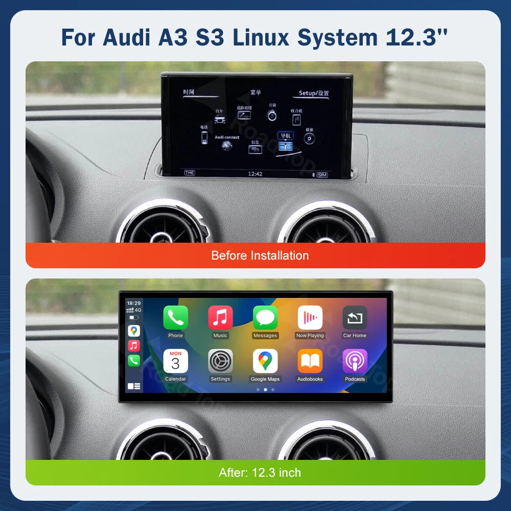 Road Top Wireless CarPlay Android Auto Touch Screen Display Audi