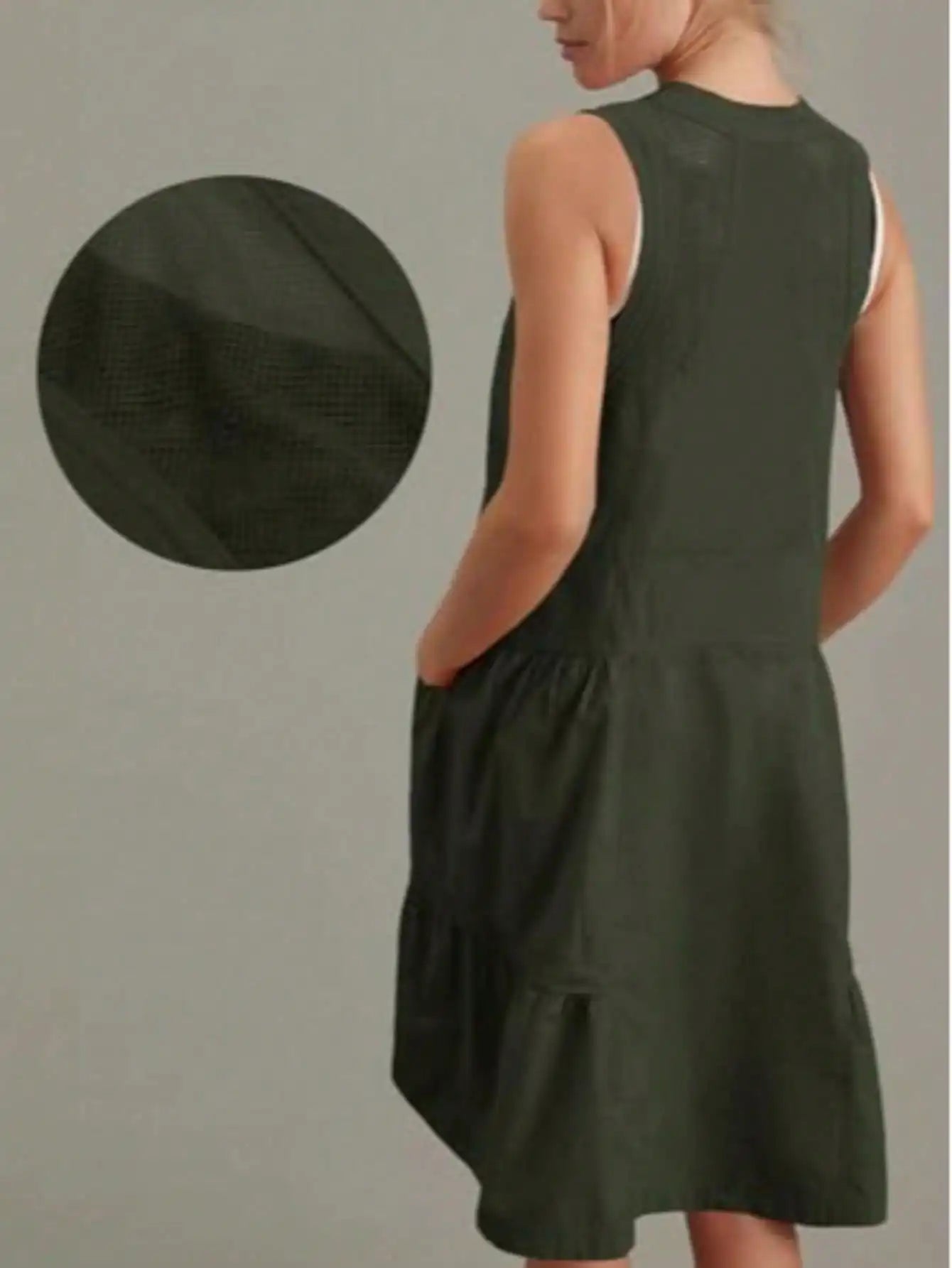 Fisoew Women Sleeveless V Neck Summer Dress With Convenient Pockets