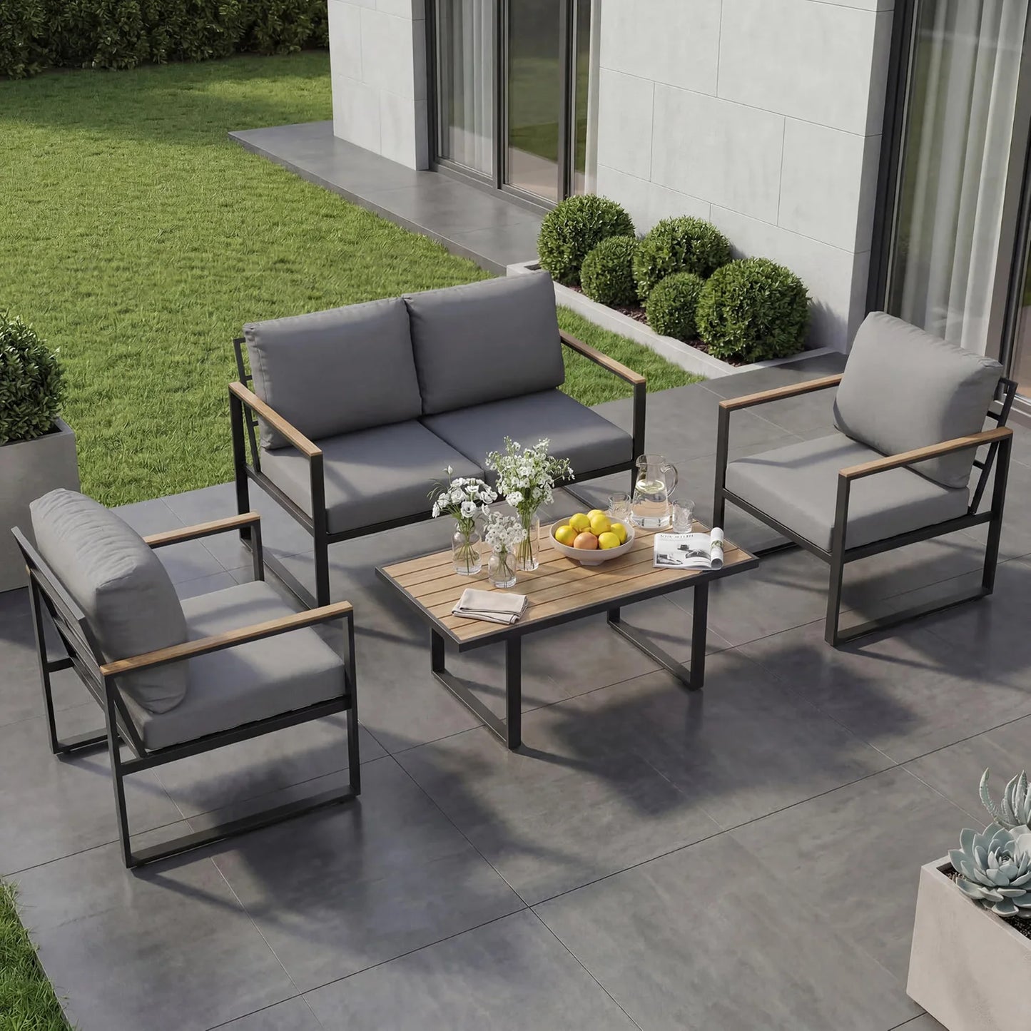 HobbyLane Modern 4-Piece Outdoor Patio Furniture Set With Coffee Table