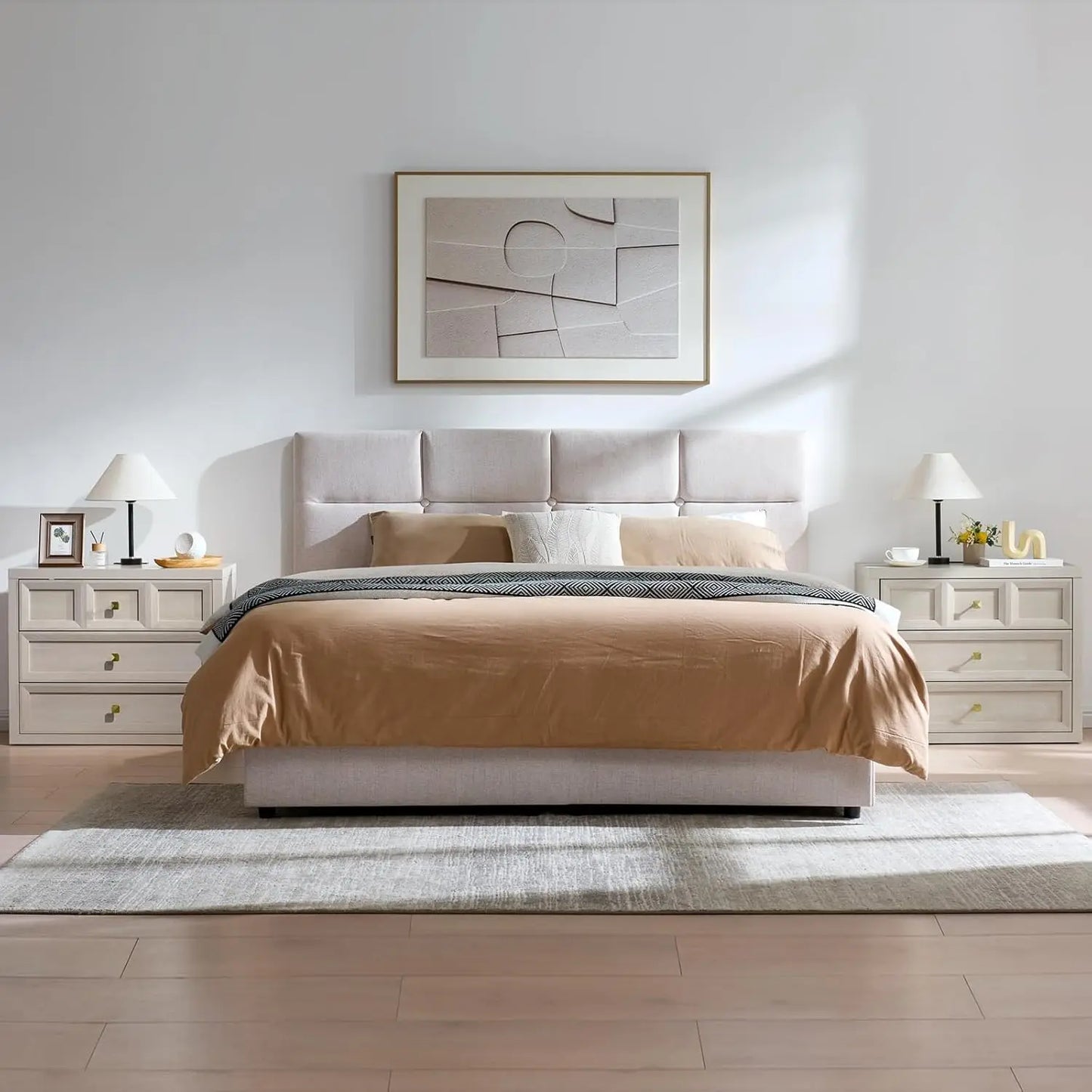 Bedside Nightstand With 3 Drawers And Charging Station