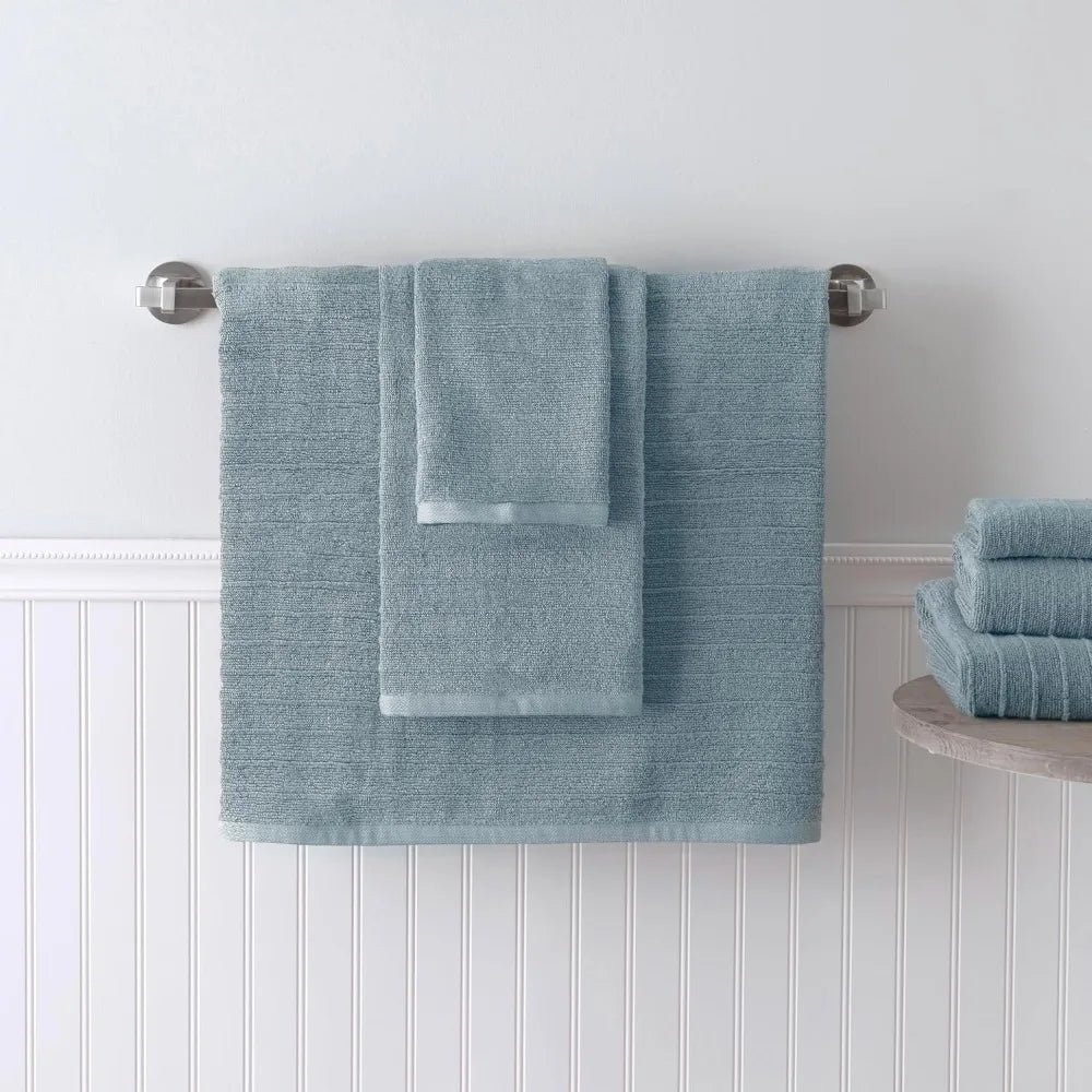 Cotton Textured Stripe Towel Set Bath Towels Hand Towels Washcloths