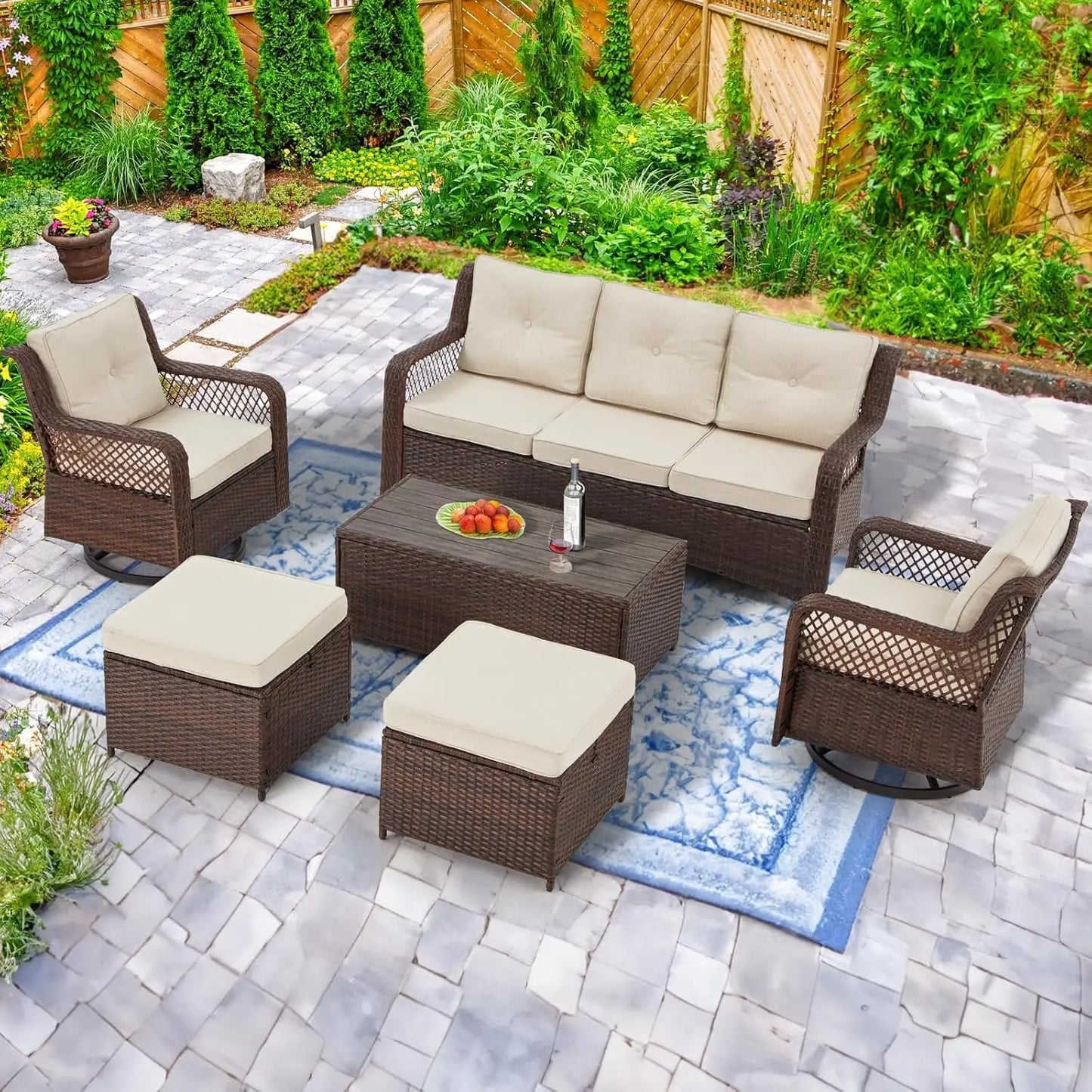 XIAOLANG Wicker Patio Furniture Set With Swivel Chairs and Table
