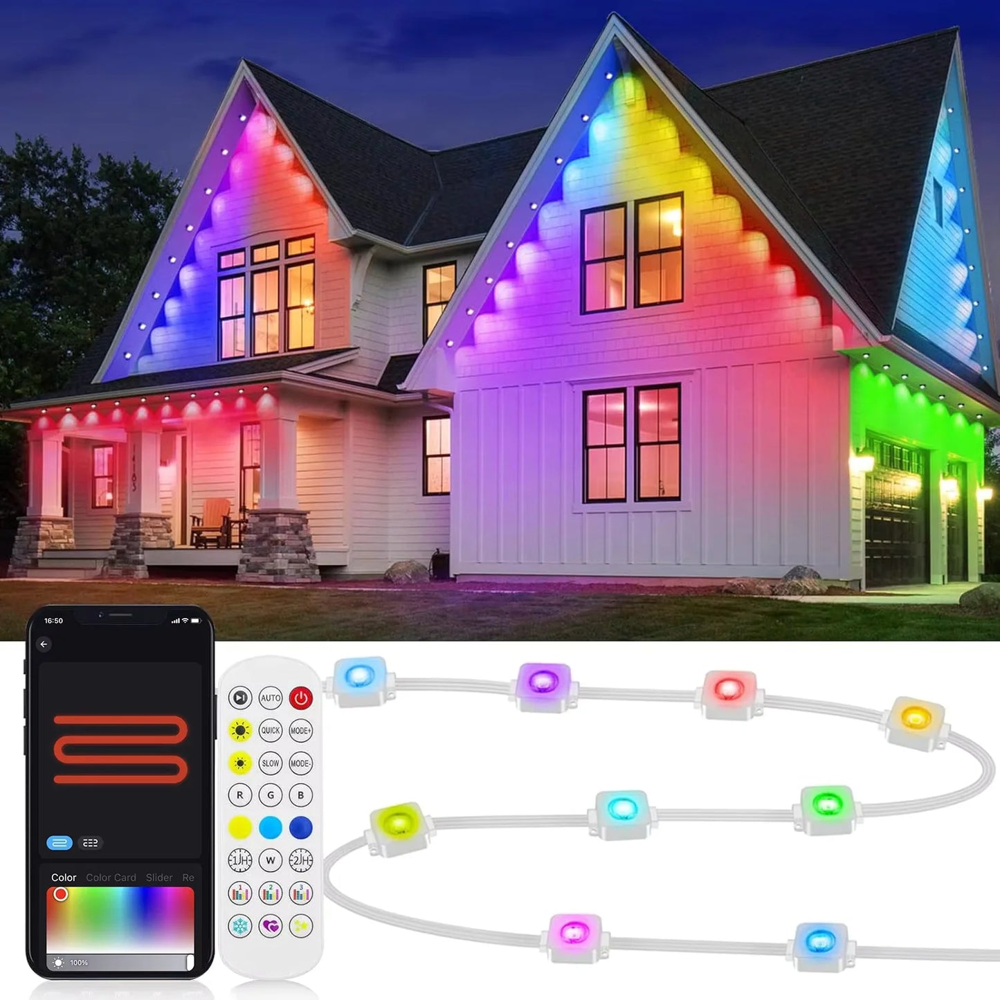 Smart App Controlled RGBIC LED Outdoor Eaves Christmas Decorative Lights