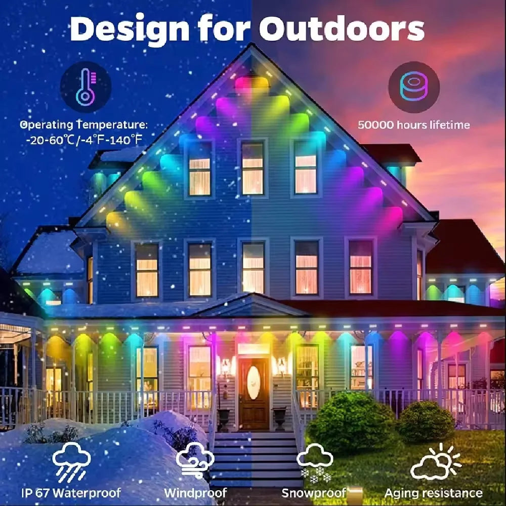 Smart App Controlled RGBIC LED Outdoor Eaves Christmas Decorative Lights