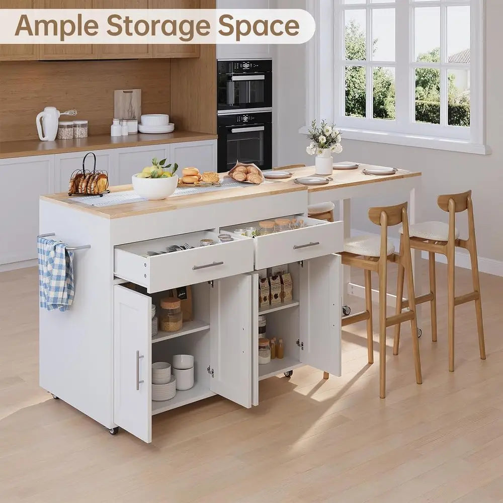 Rolling Kitchen Island With Extendable Table And Storage