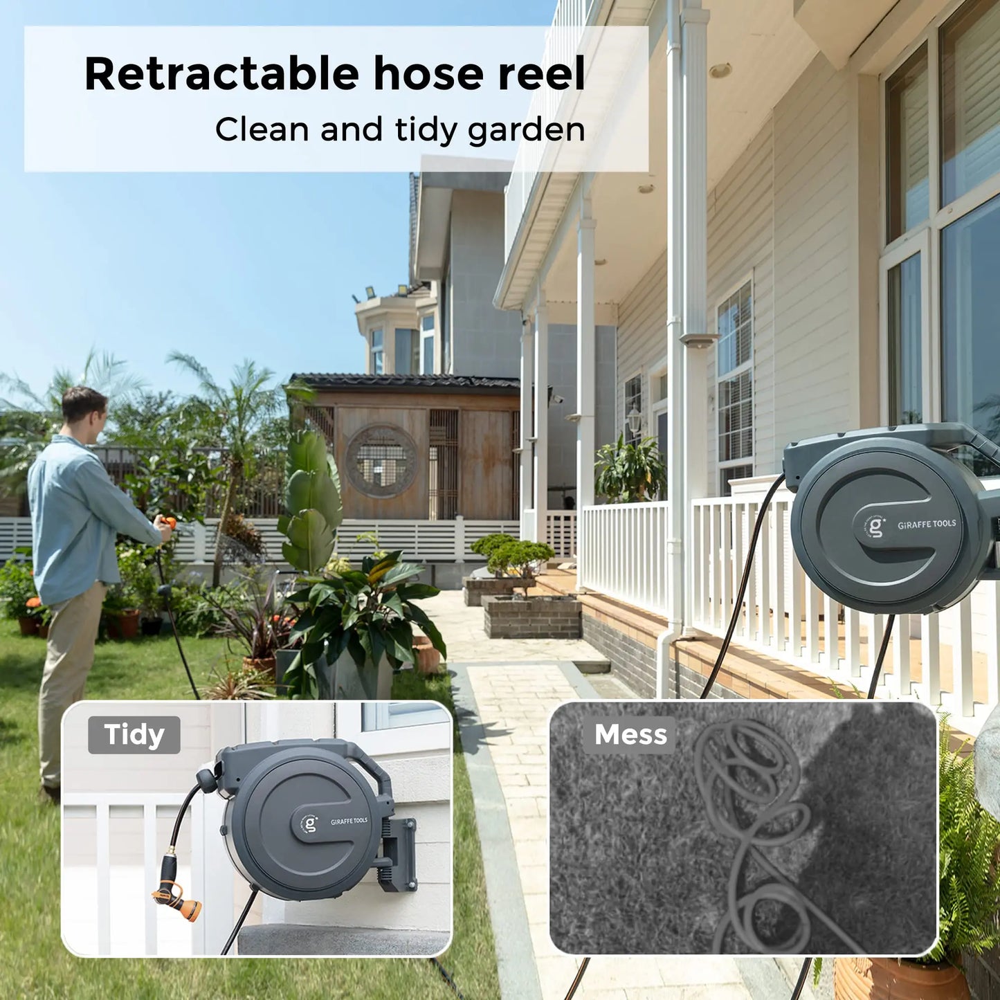 Giraffe Tools Retractable Hose Reel Wall Mounted Automatic Rewind