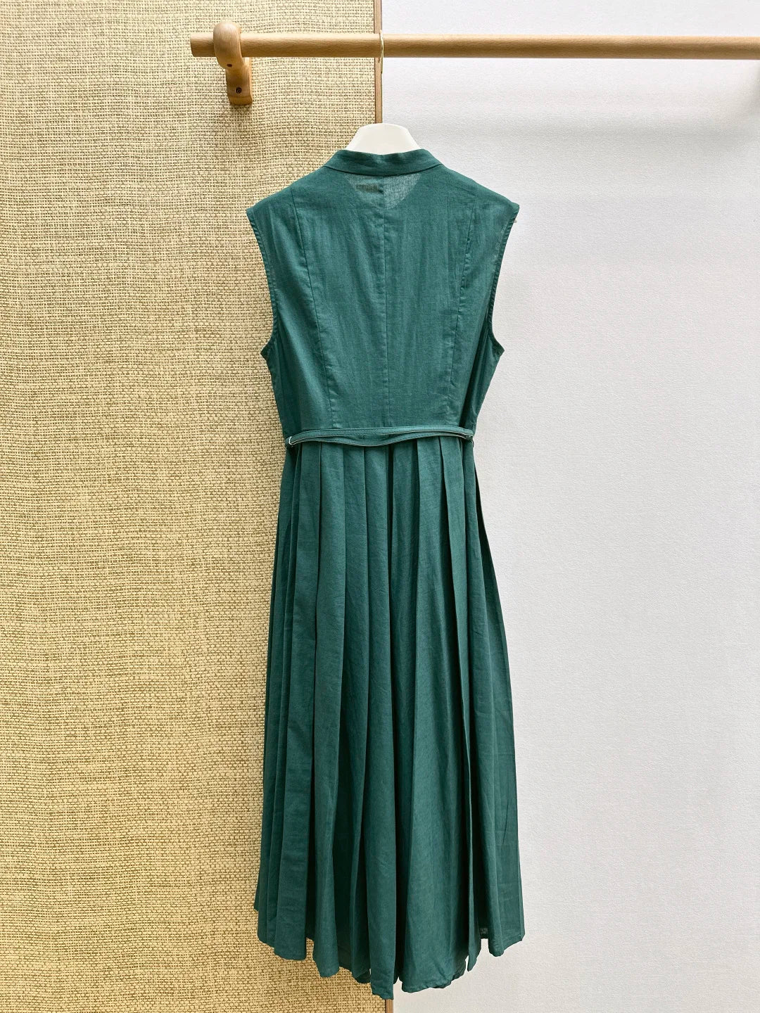 Women Sleeveless Round Neck Button Linen Cotton Spring Summer Dress