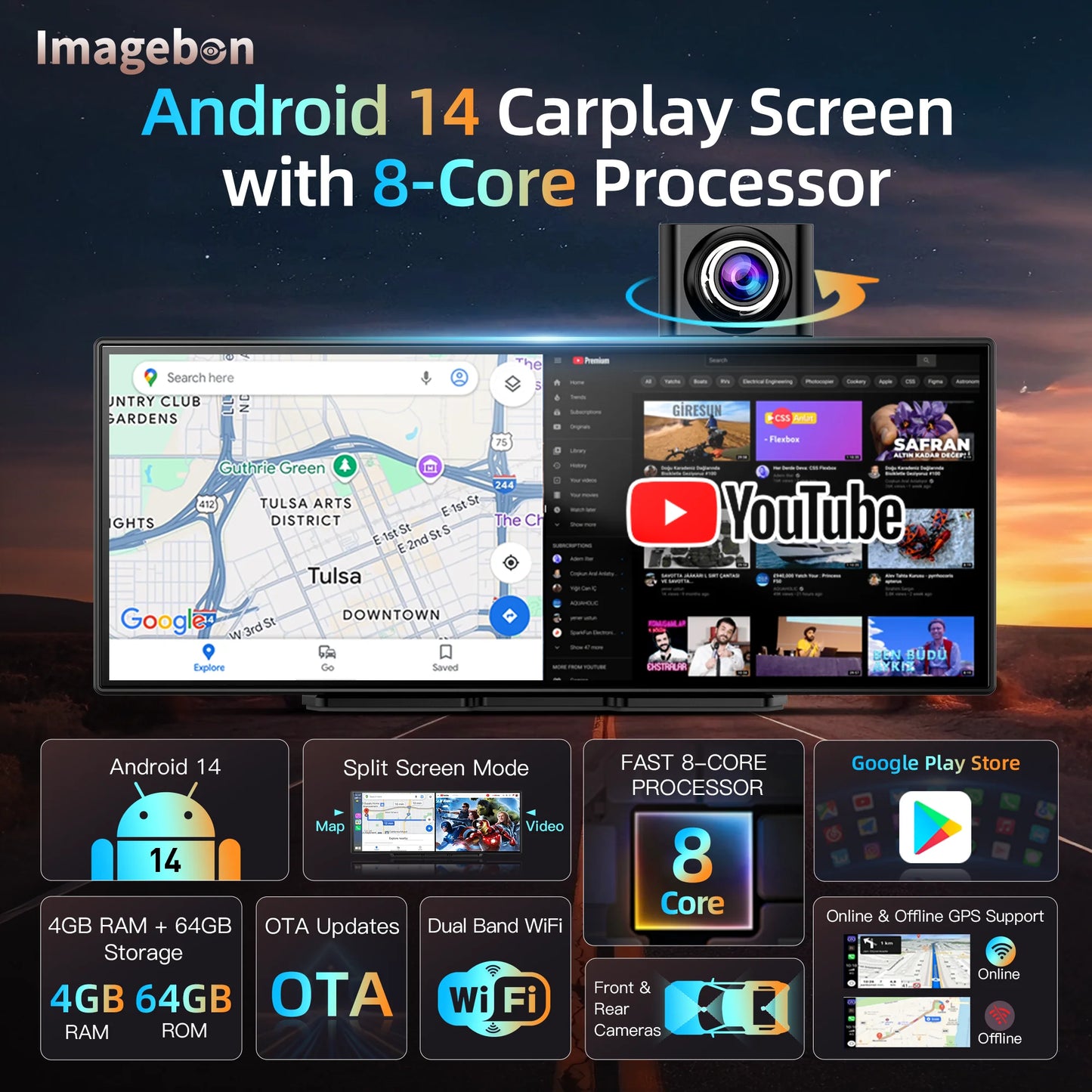 Imagebon Android Dashcam With Wifi CarPlay And Gps Navigation