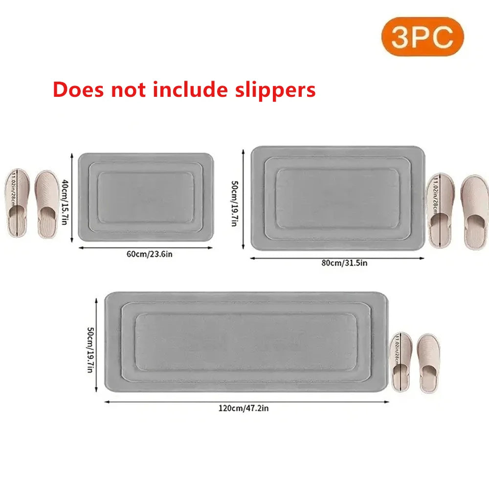 3 Piece Non Slip Memory Foam Bathroom Mats Set Rugs