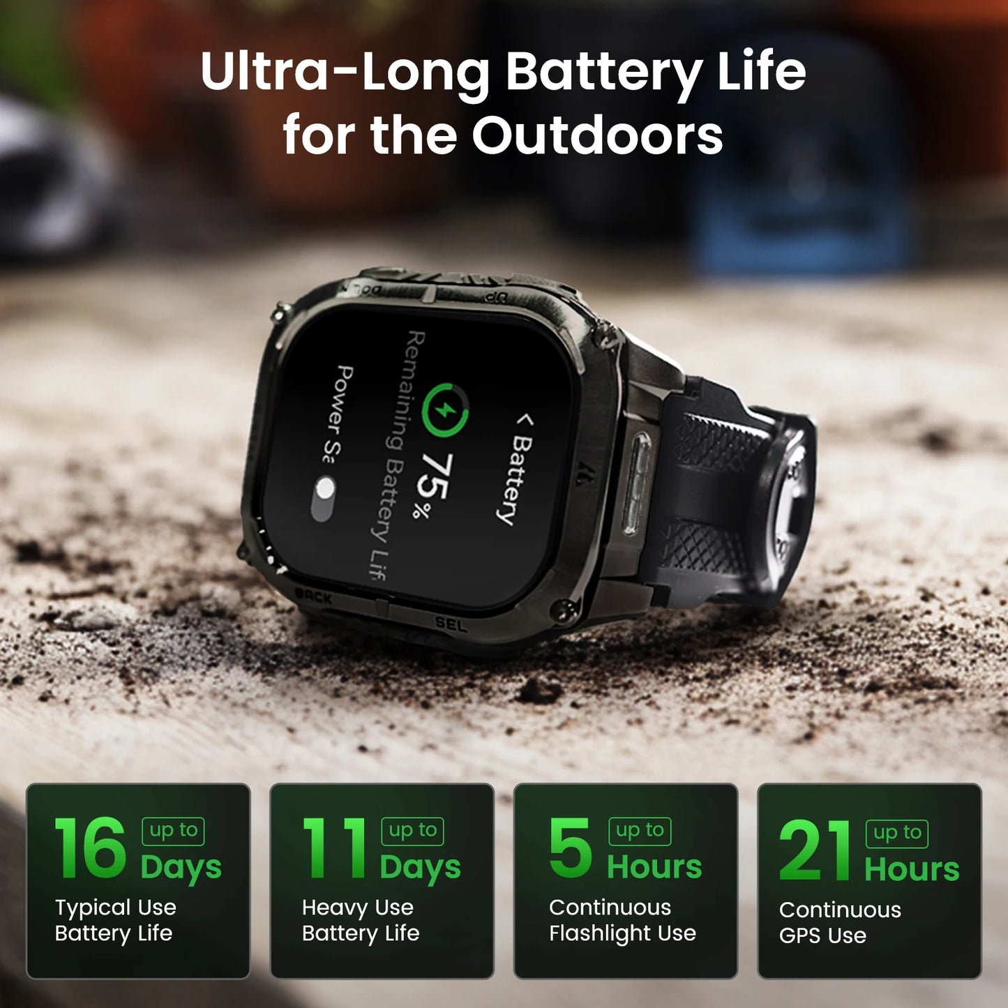 Kospe Tank M4C Rugged Smartwatch For Men With GPS Waterproof
