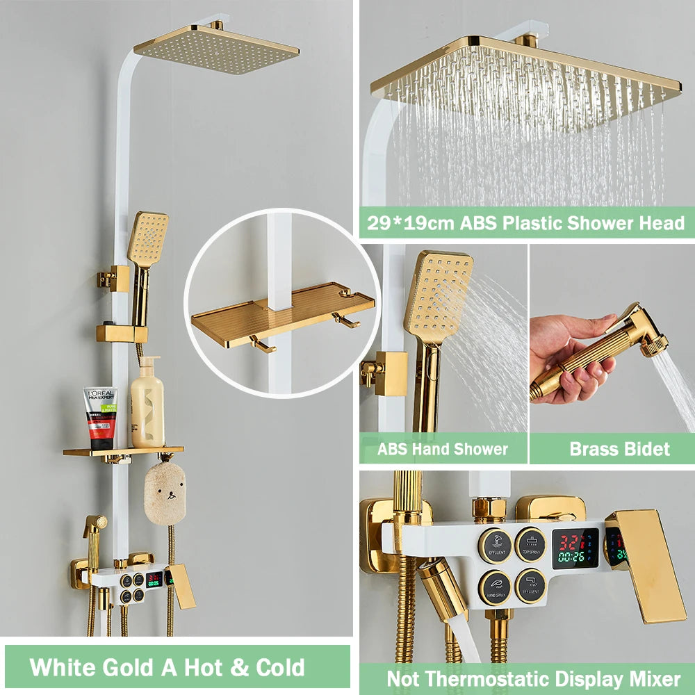 Rozin Thermostatic Shower Faucet Set Wall Mounted Digital Mixer Rainfall Bidet