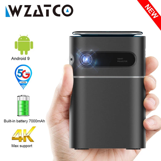 WZATCO A8 DLP Portable Projector Android 9.0 5G WiFi 1080P