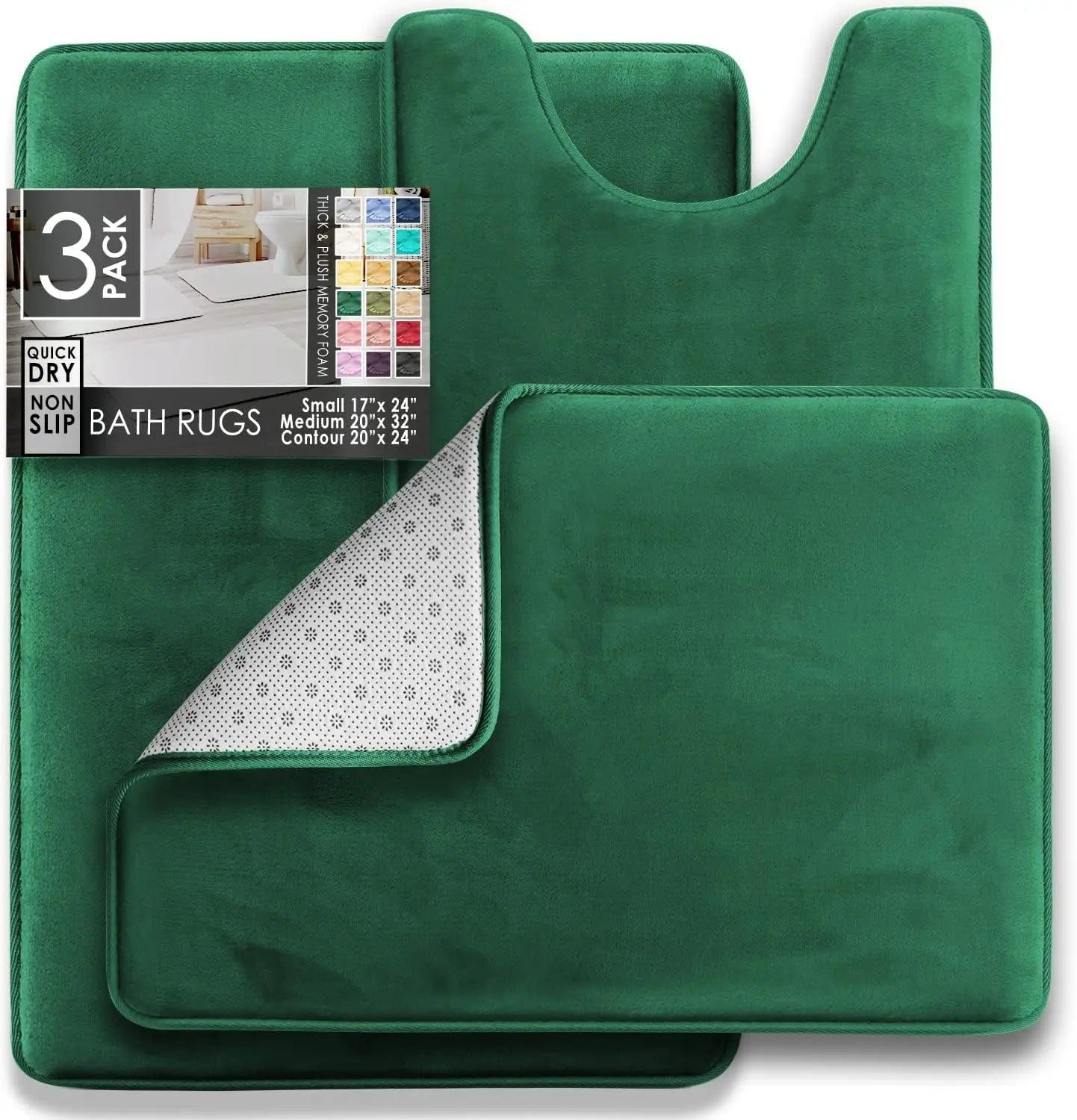 Velvet Memory Foam Bath Rug Set with Non Slip Backing