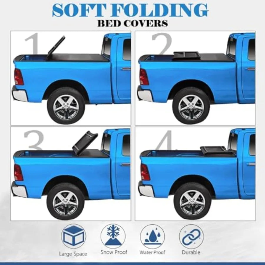 Premium Soft Trifold Truck Bed Tonneau Cover Dual Layer
