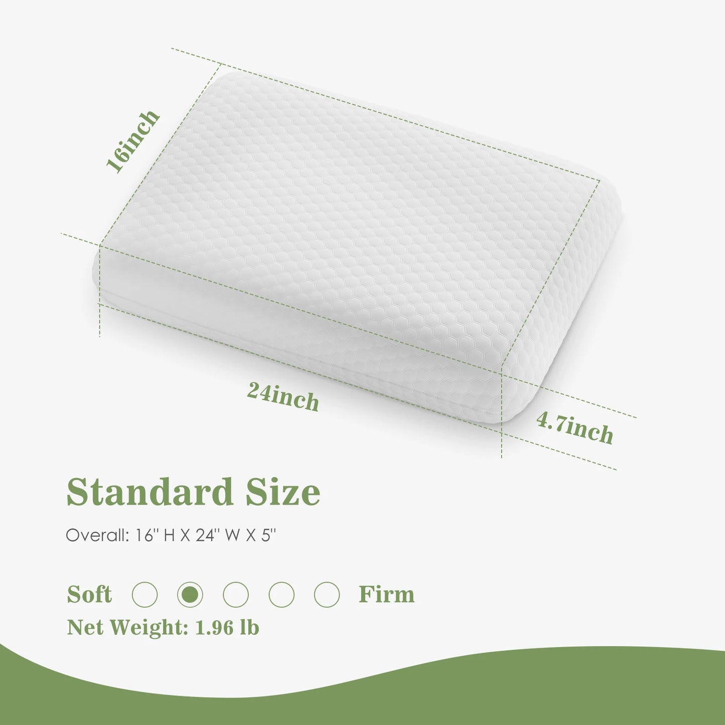 JHK Memory Foam Pillow Ventilated Cooling With Removable Washable Cover