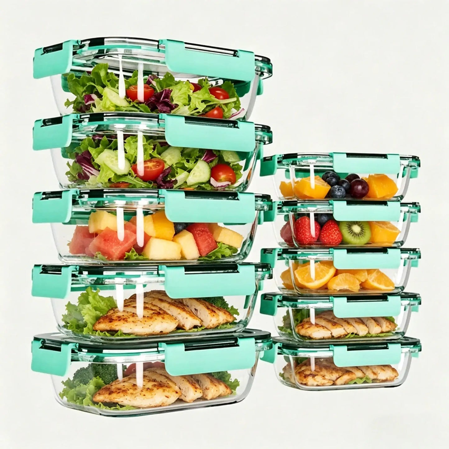 Glass Meal Prep Containers With Lids Airtight Food Storage Set