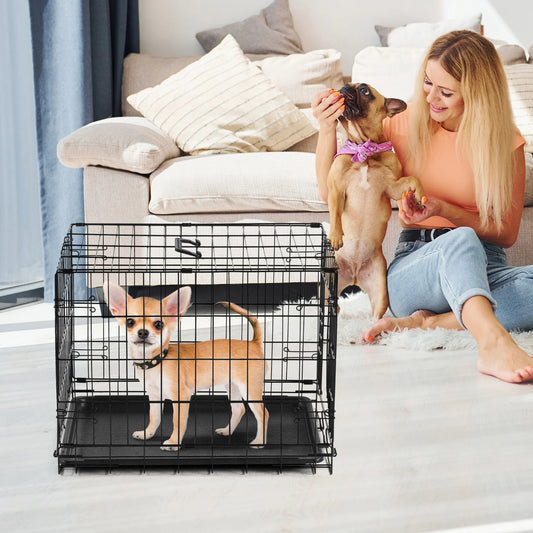 JHK Folding Metal Dog Cage With Leak-Proof Pan For Outdoors