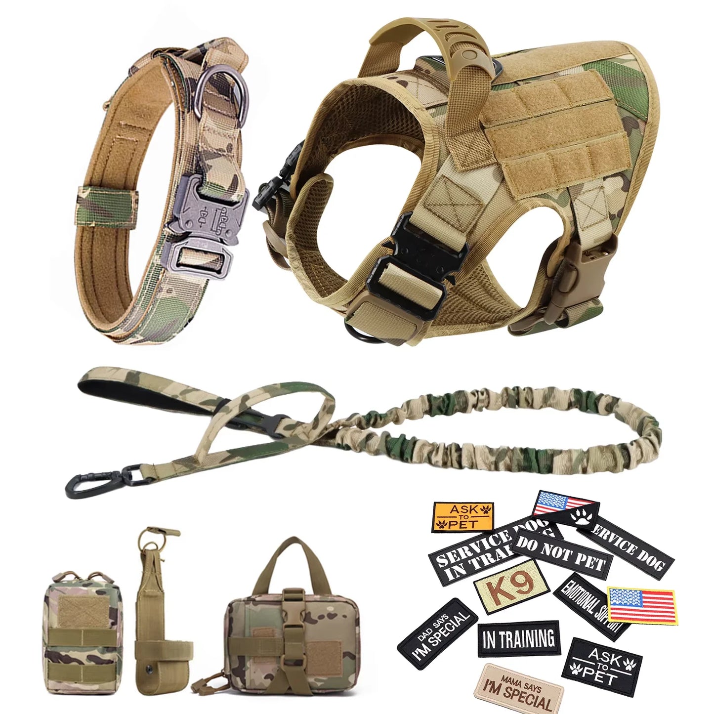 Military Large Dog Harness Vest Set With Leash And Patches
