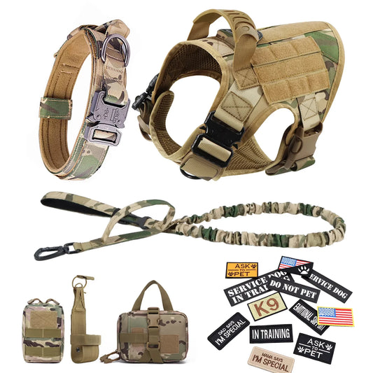 Military Large Dog Harness Vest Set With Leash And Patches