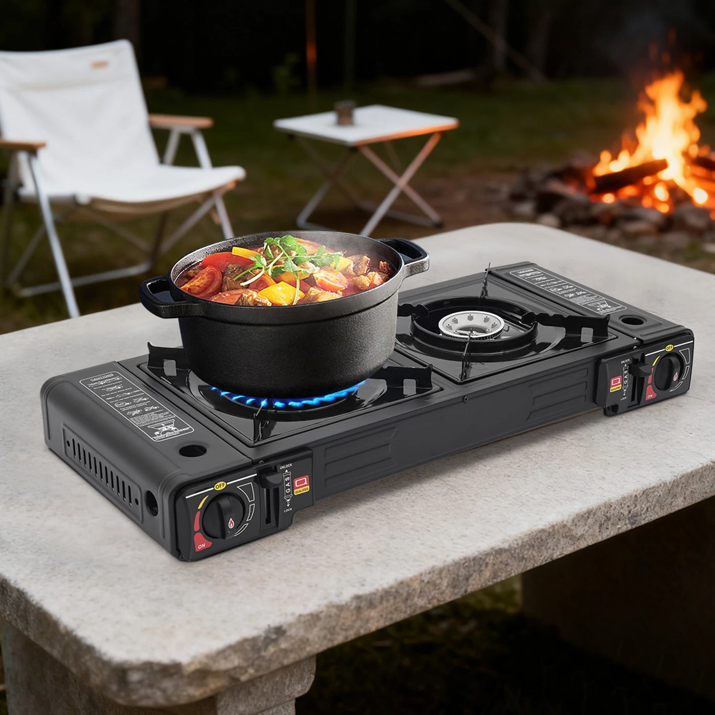 Portable Dual Burner Gas Camping Stove With Carrying Case