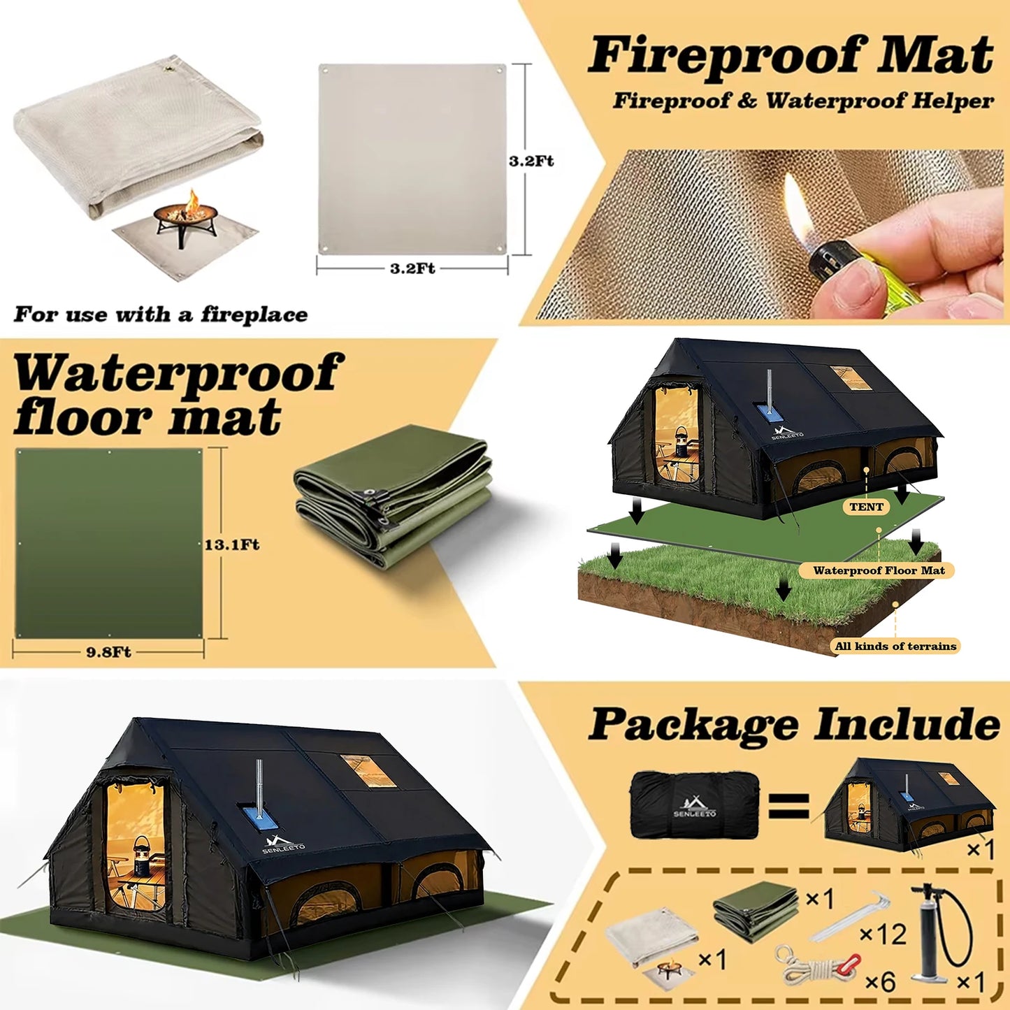 Senleeto Inflatable Family Camping Tent With Rainfly And Stove Jack