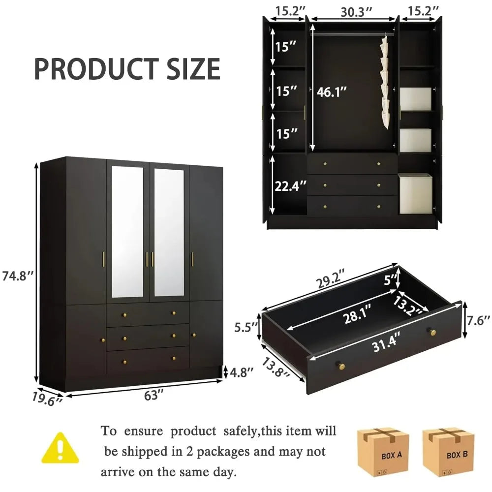 Customized Modern Wardrobe Armoire With Mirror And Led Lights