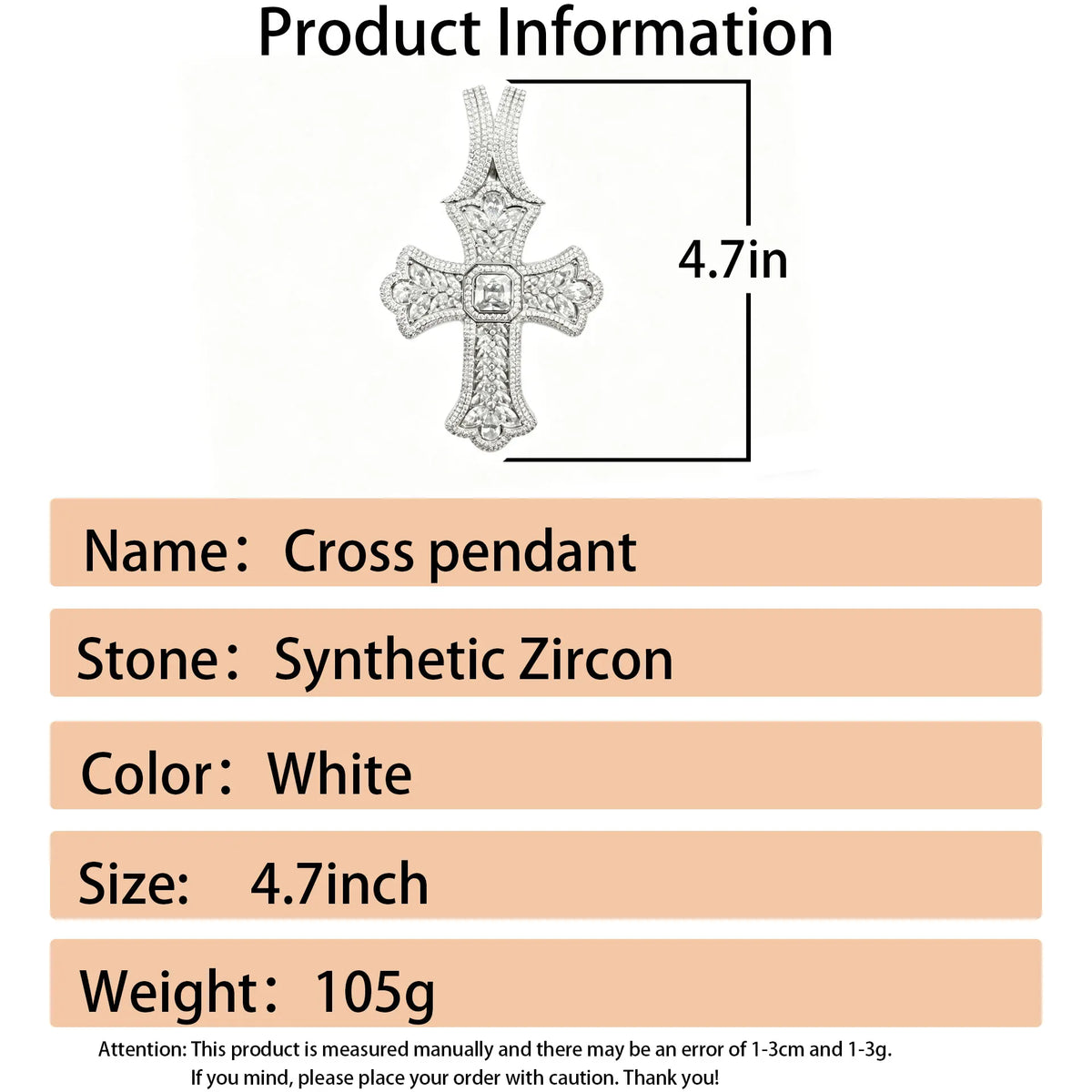 LYEE CYEE Hip Hop Cross Pendant Necklace With Zircon Accents