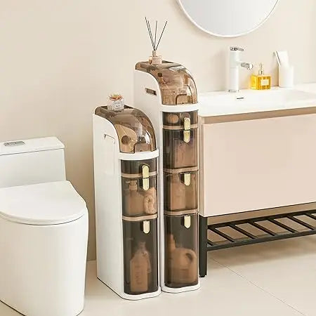 Slim 4-Tier Bathroom Floor Cabinet, Waterproof Narrow Organizer With Drawers