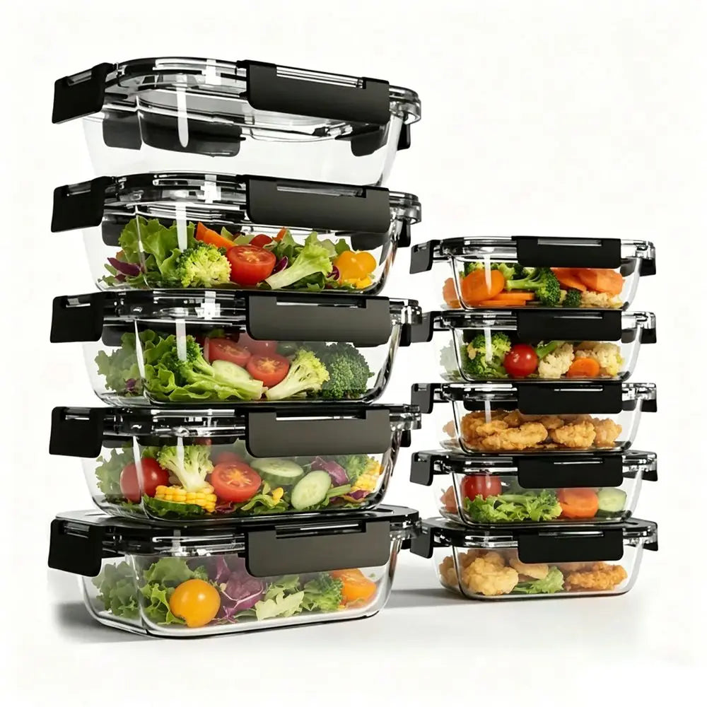 Glass Meal Prep Containers With Lids Airtight Food Storage Set