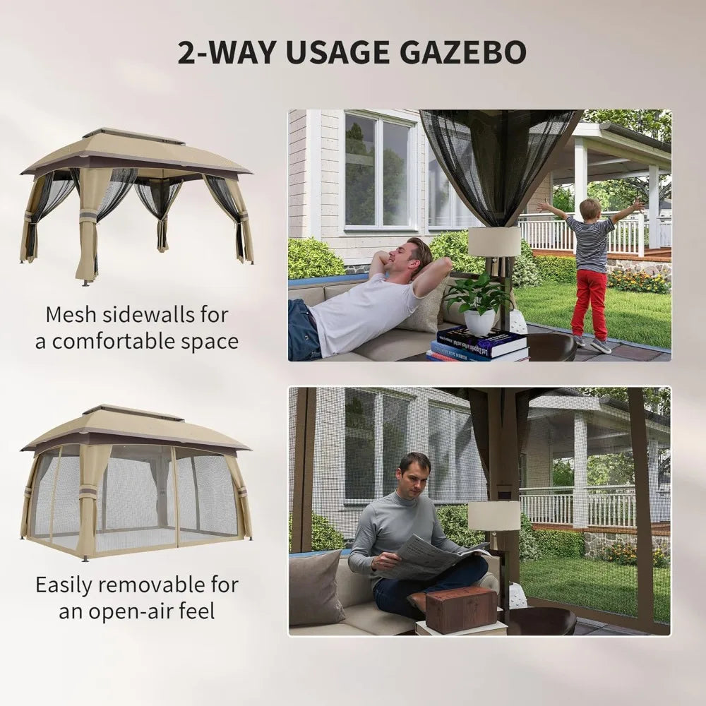 Outdoor Patio Gazebo Shelter With Netting And Vented Roof