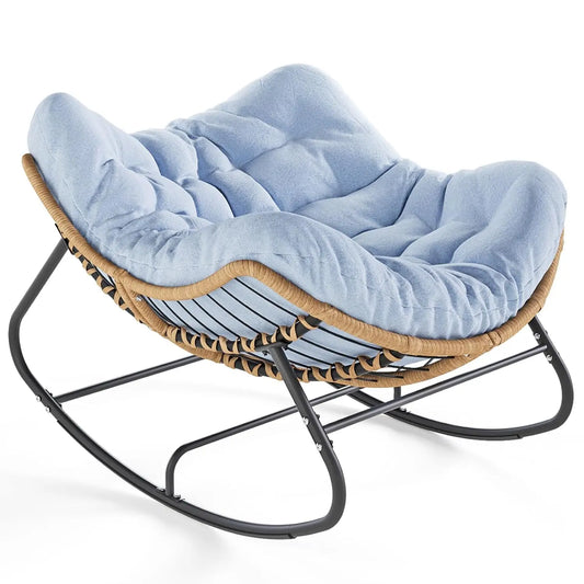 Rattan Rocking Chair With Footrest Cushioned Outdoor Patio Lounge