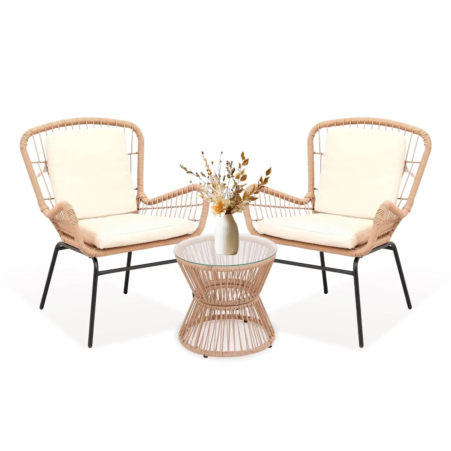 HobbyLane Boho 3 Piece Outdoor Patio Set With Rattan