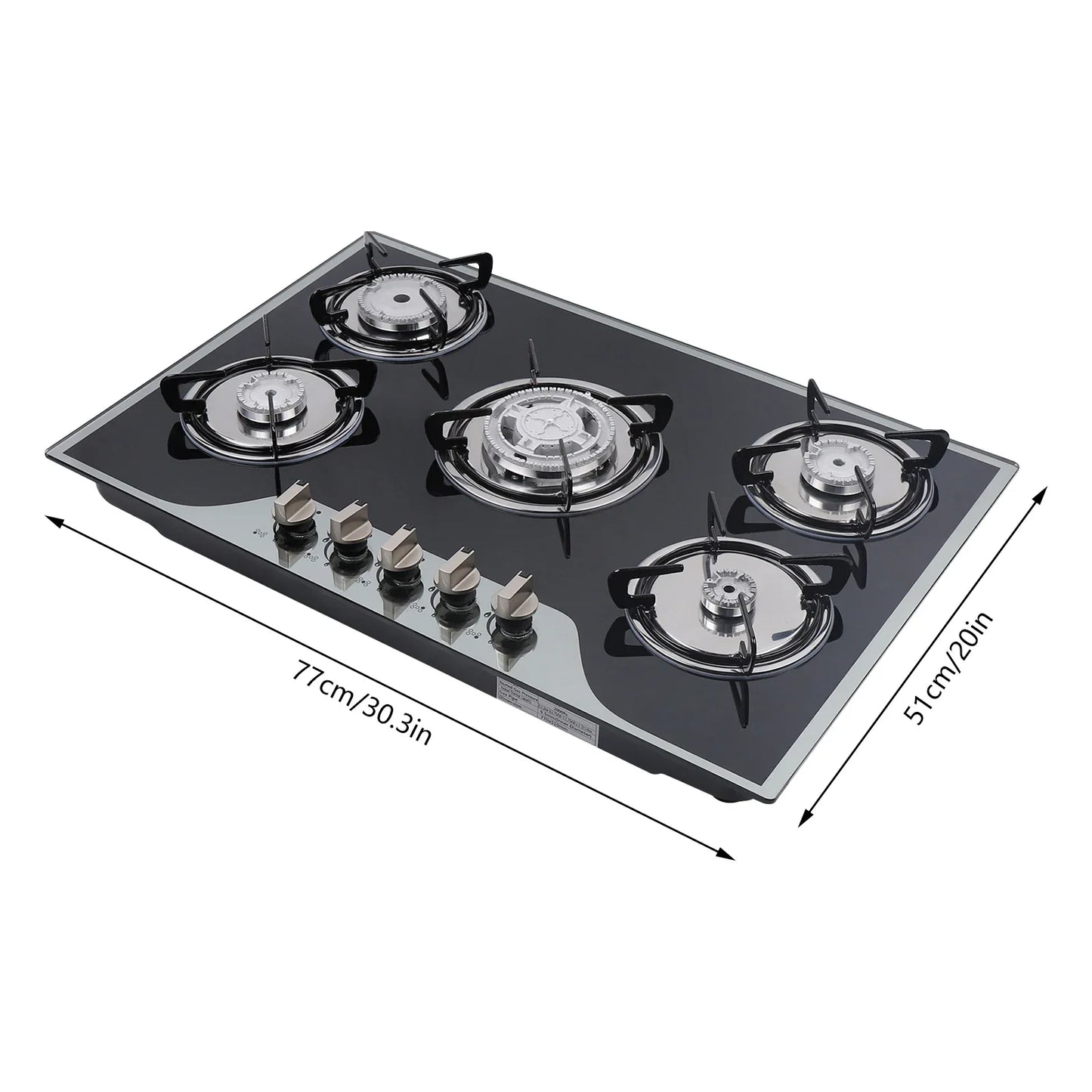 5-Burner Built-In Gas Stove Cast Iron Hob Cooktop