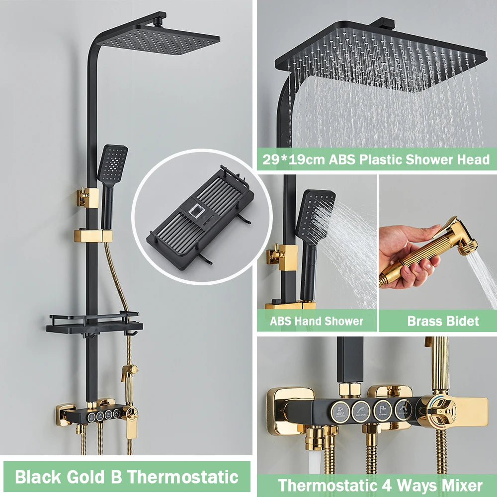 Rozin Thermostatic Shower Faucet Set With Digital Mixer Tap Wall Mounted