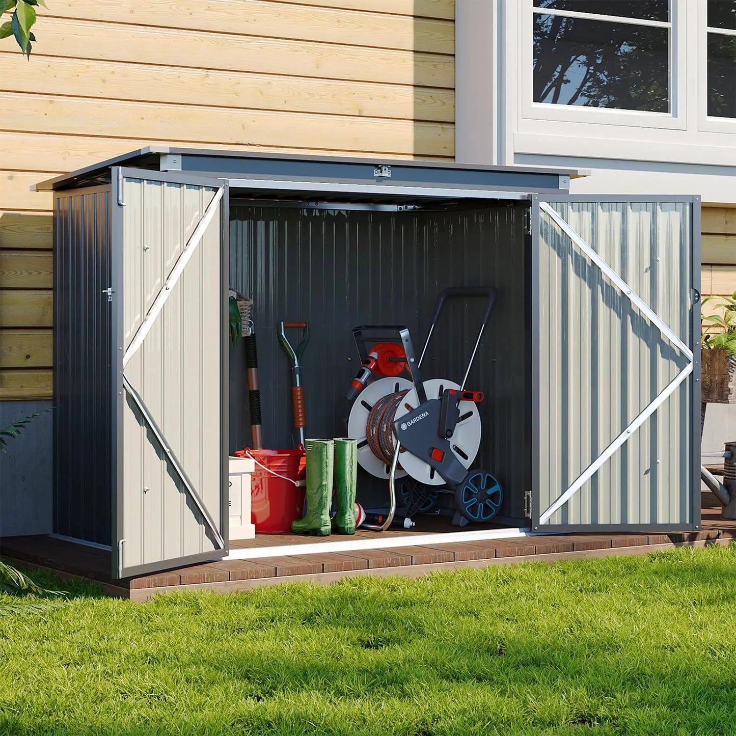 Metal Outdoor Storage Shed Waterproof Organizer For Bins And Tools