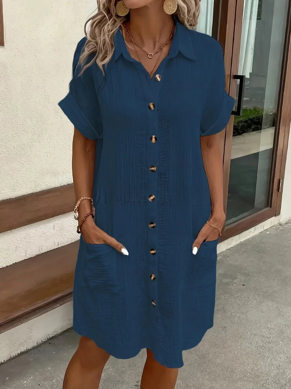 Hallolilla Women Casual Loose Short Sleeve Fashion Stylish Dress