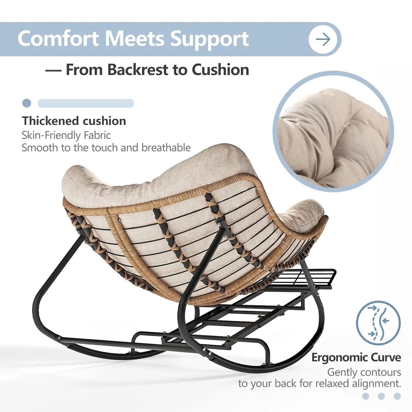 Rattan Rocking Chair With Footrest Cushioned Outdoor Patio Lounge