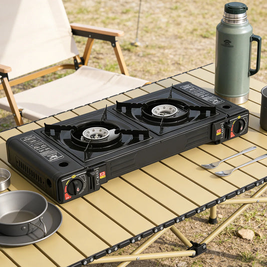 Portable Dual Burner Gas Camping Stove With Carrying Case