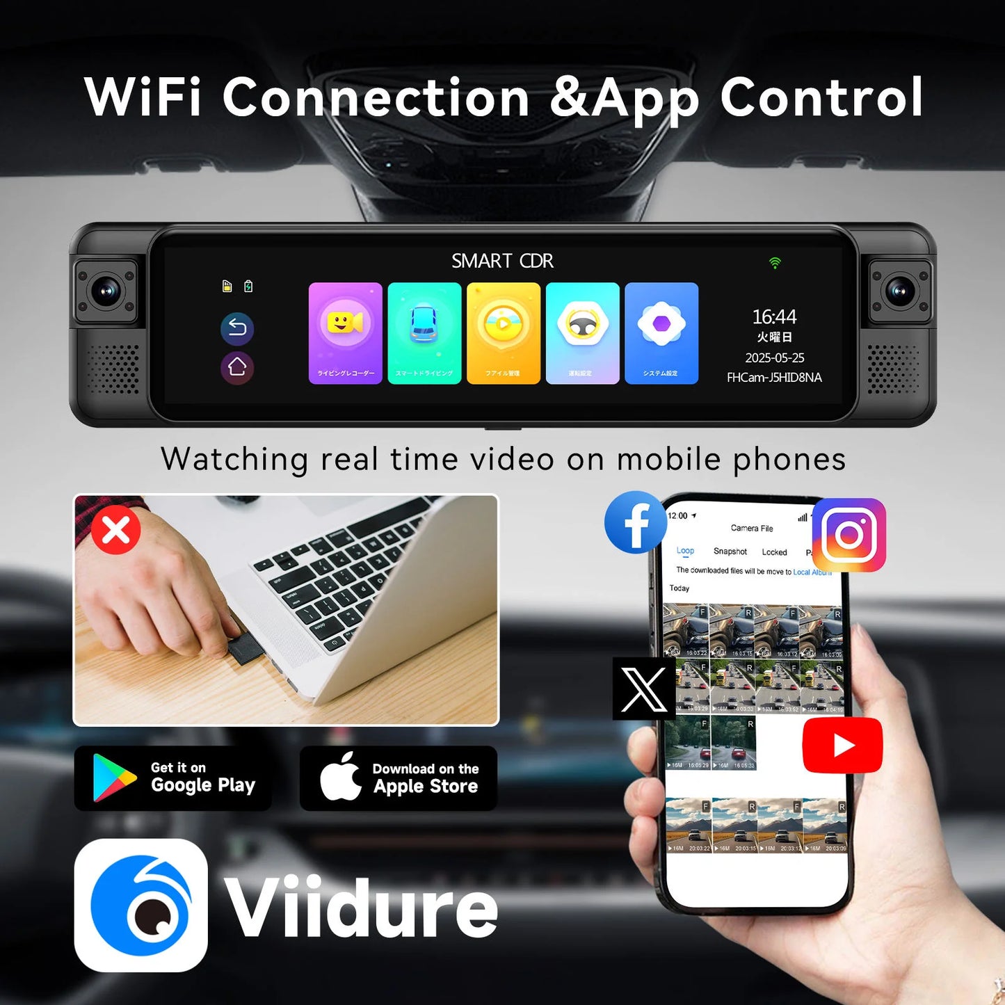 SZshufen 4K Mirror Dash Cam With WiFi GPS ADAS Rearview Mirror