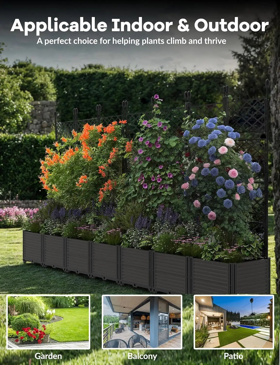 TWISTER.CK Plastic Planter Box With Trellis For Raised Garden Beds